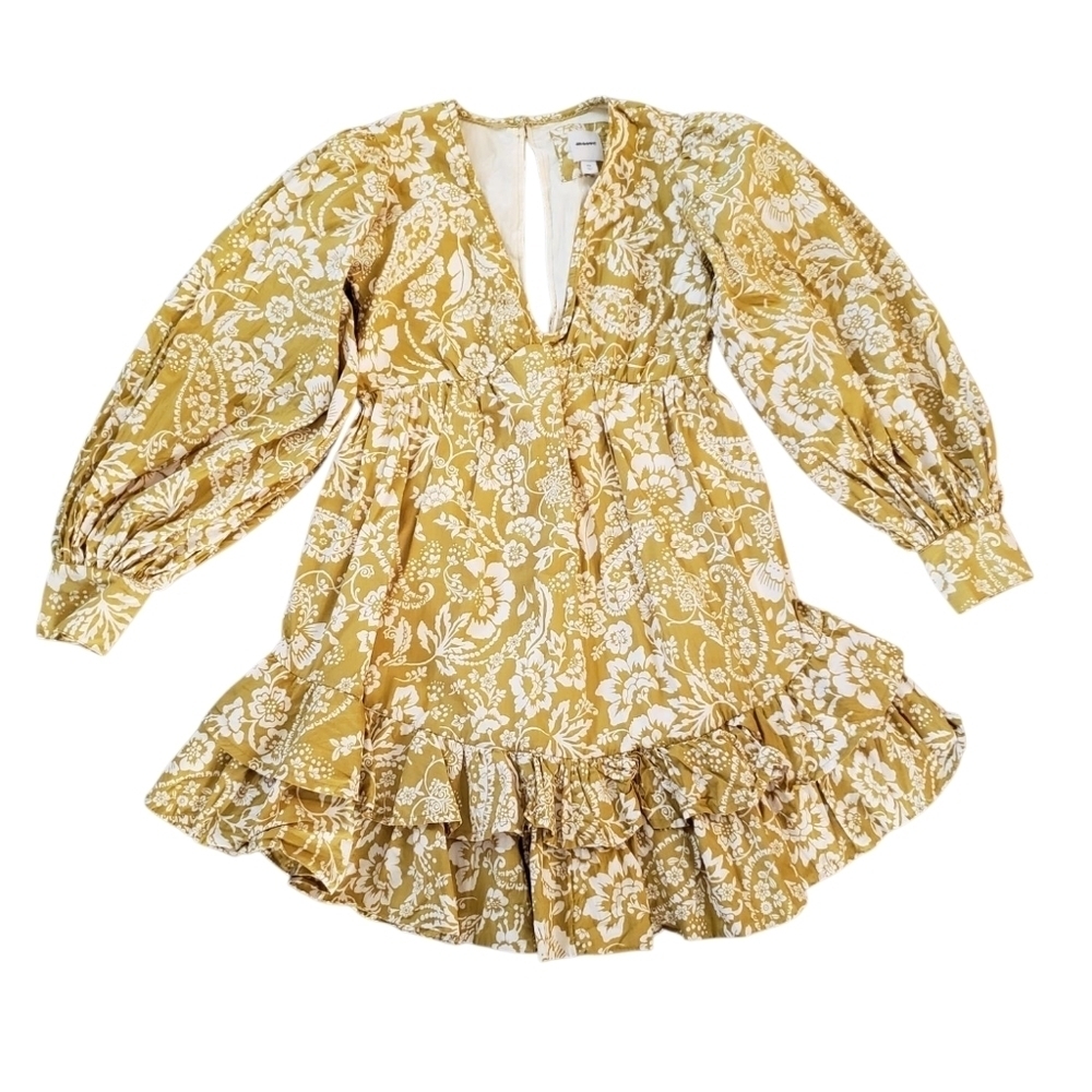 MAEVE Olive Mustard Floral Bubble Dress XS